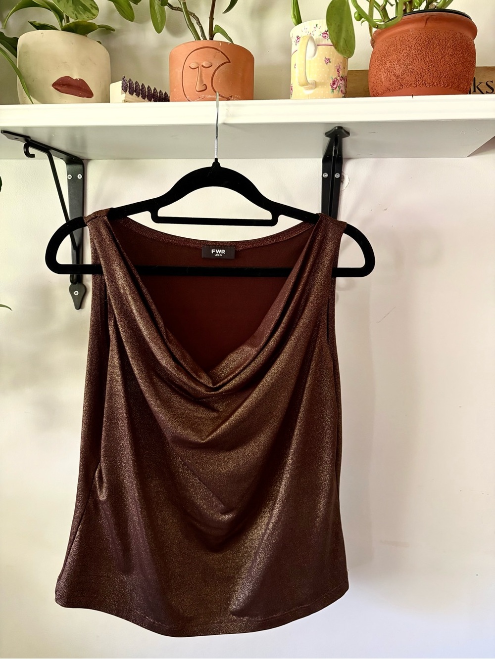 FWRD Shimmery Brown Cowl Neck Tank